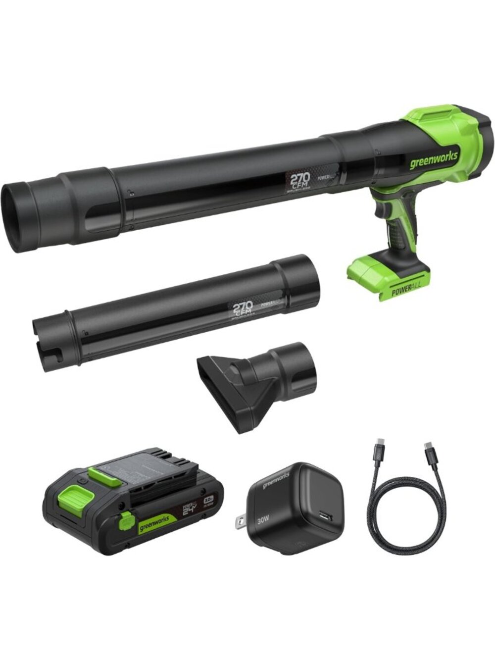 Powerful 24V Handheld Leaf Blower, 270 CFM, Lightweight, Battery & Charger